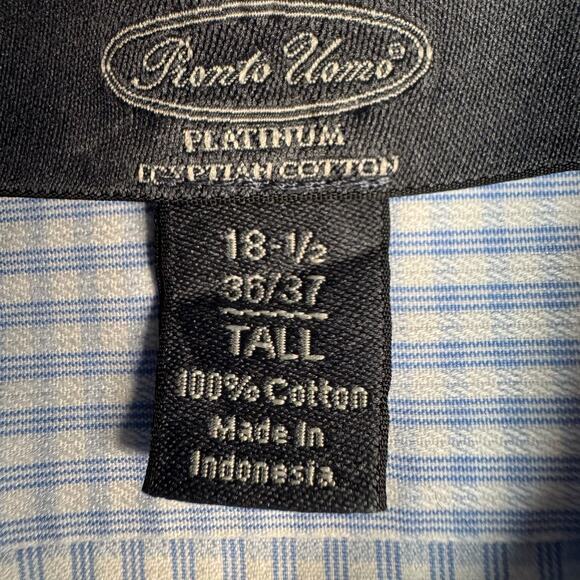 Pronto Uomo Button Down 100% Cotton Shirt Men 18.5T Light Blue & White Check - Picture 6 of 7